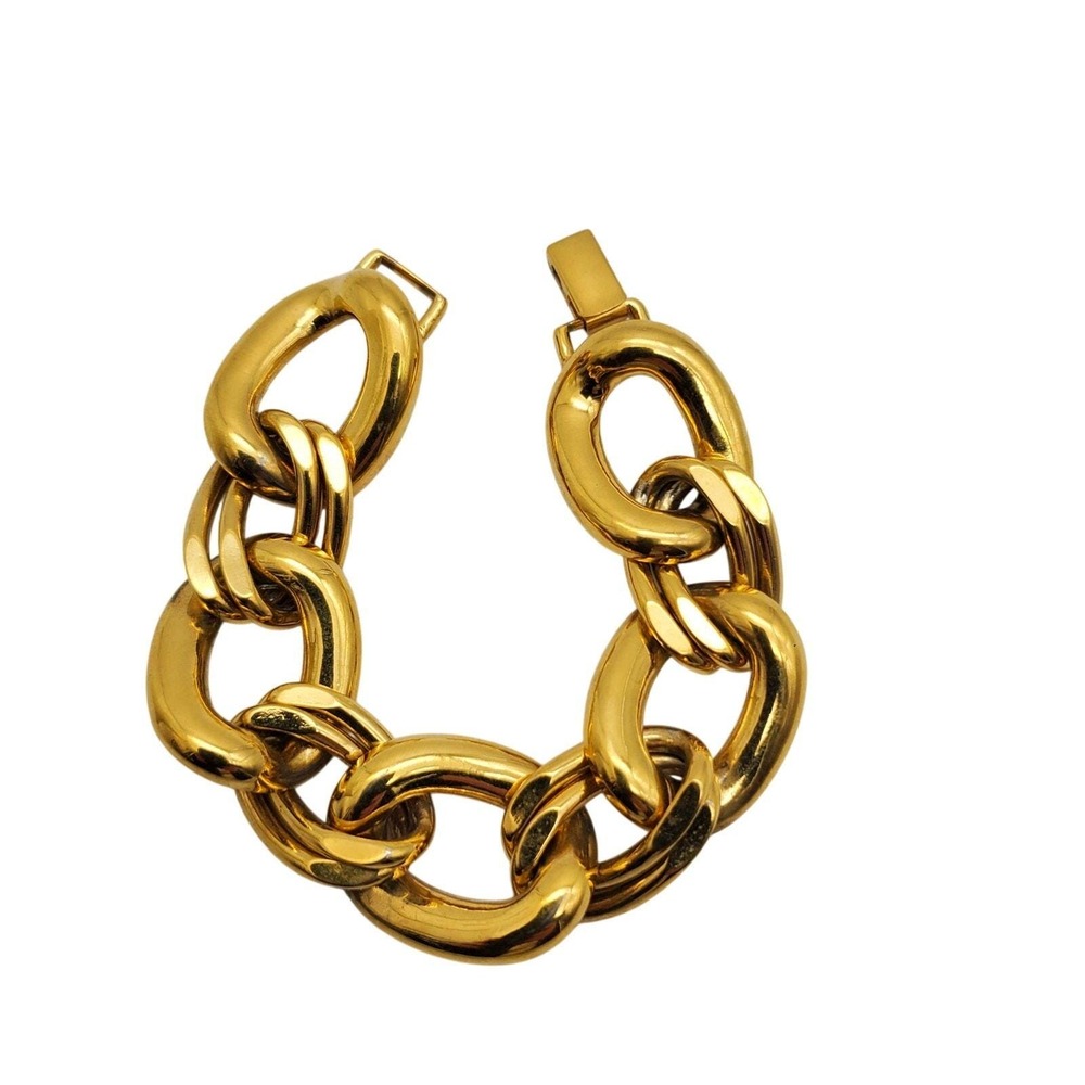 Vintage Napier Chunky Gold Tone Bracelet Bold Curb Chain Link Statement Signed - Picture 6 of 6